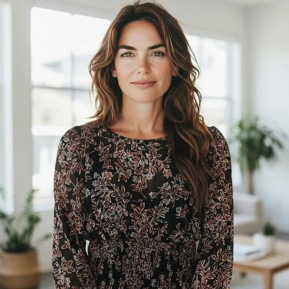 Free People Top NWT  Floral Combo  Print Long Sleeve 5 Button Cuff. - Picture 2 of 11